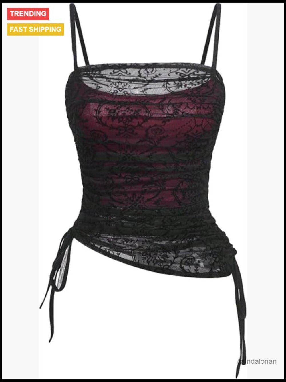 Women's Ruched Lace Cami Top Drawstring Sleeveless